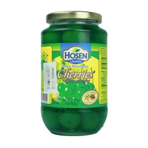 Hosen Green Maraschina Cherries with stems in syrup 737 gm